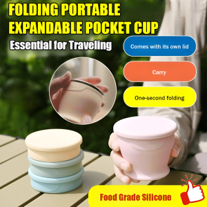【Food Grade】 Foldable cup Portable retractable pocket cup Food grade safe material Silicone foldable water cup Outdoor travel portable cup Compressible foldable cup Leak-proof sealed foldable water cup