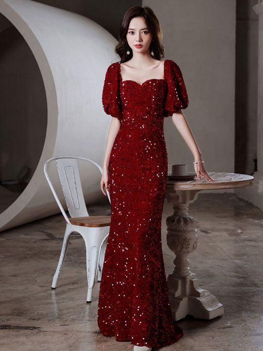 Women's Red Sequin Evening Dress, Red Fur Scarf | Beautiful dresses, Sequin  evening dresses, Fashion