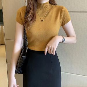 789Mall Half Turtleneck Bottoming Shirt For Women Summer Plain Knitted Tops