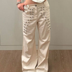 American retro metal buckle design jeans for women y2k new gothic street loose wide-leg floor mopping pants2026