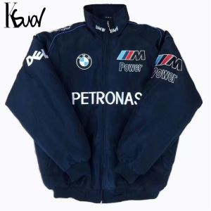 KSUAL BMW F1 Racing Jacket For Couple With Contton Varsity Motorcycle Black Loose Jacket Coats