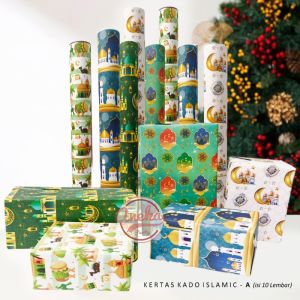 isi 10 Kertas Kado Lebaran Islamic-A / bungkus kado Lebaran Ramadhan / kertas kado Lebaran Islamic