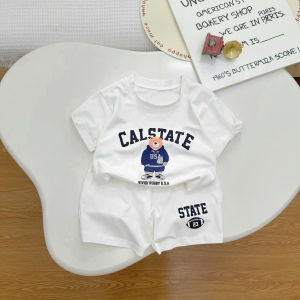 Bộ Cộc Tay In Gấu STATE Cho Bé. Bộ Cộc Tay Chất Cotton Cho Bé Trai Từ 10-28kg MINKY BABY STORY