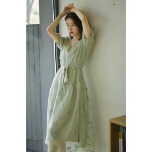 D11684 Andrea Leaf Embro Dress With Inner