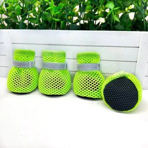 4 Pcs/Set Dog Shoes Adjustable Anti-Slip with Reflective Strips Mesh Dog Boots Puppy Breathable Paw Protectors