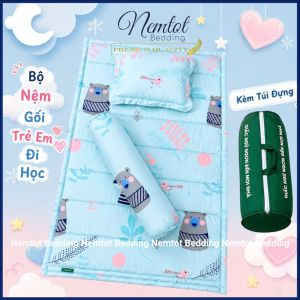 🔖BÉ ĐẾN TRƯỜNG🔖Bộ Nệm Gối Trẻ Em Lyocell Than Hoạt Tính Mềm Mát (Kèm Túi Đựng) - Nemtot Bedding