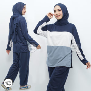 Setelan Baju dan Celana Olahraga Wanita Muslimah Terbaru Kombinasi 3 Warna Lucu Set Mikea ARS S21