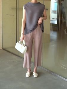 5222 Sleeveless T-Shirt Summer Miyake Pleated Fresh Style Casual Versatile One Size (45-75kg)