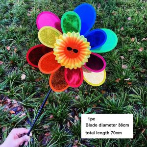 DENGXUN Colorful Double-layer Turntable Sunflower Windmill Multistyles Turntable Glitter Stake Standing Lawn Flower Pinwheel PVC Garden Yard Wind Spinner Outdoor Party Picnic Decor