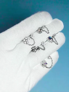 ต่างหูการเจาะกระดูกอ่อนที่หูเพทายสีสันสดใสโซ่ห้อย Cincin Kuping ต่างหูเจาะหู