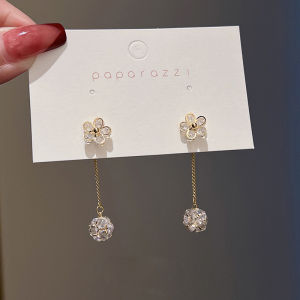 Frascati เกาหลีแฟชั่นประกายประณีต Zircon ดอกไม้บอลโลหะต่างหูรูปหยดน้ำสำหรับหญิงสาวสง่างามต่างหูสวยงามเครื่องประดับ