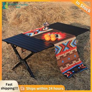【HFM】 Aluminum Alloy Camping Table Roll-Up Portable Picnic Table Backpacking Table for Outdoor Camping Picnic Beach