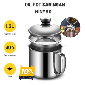 Oil Pot Stainless Steel 1.2 Liter / 1.3 Liter Wadah Saringan Minyak / Gelas Penyaring Minyak Jelantah 1300ml Anti Tumpah