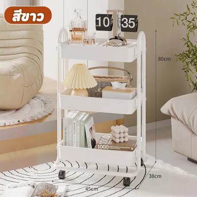 ชั้นวางของใช้ ชั้นวางของ 3 ชั้น พร้อมล้อเลื่อน ที่จับ รถเข็นอาหาร Rolling Cart Shelf ชั้นวางโครงเหล็ก กันสนิม พร้อมส่ง MK