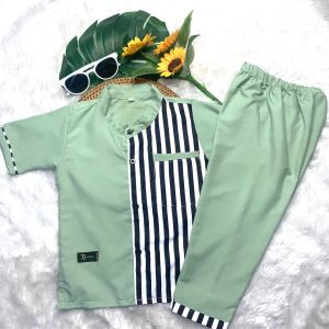 Baju Koko Muslim Anak Laki-laki Motif Salur Umur 1-12 Tahun Varian 4Warna Terbaru