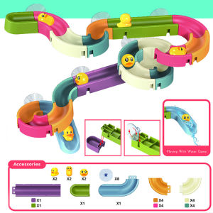 Baby Bath Slideway Toy Wall Suction Cup Assembling Tracks Little Yellow Duck Toy Baby Bathing Water Toy Kids Educational Toys