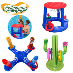 Aoduoyaya Inflatable Water Ring Toss Game for Kids Pool Beach Outdoor Toys with 4 Rings Family Interactive Toy