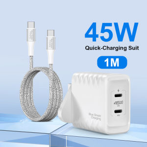 BlueShieldCharging 45W GaN Charger Set C‑to‑C Cable for i18 i17 i16 i15 Safe Anti‑Shock