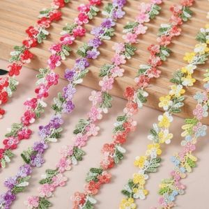 OKKFINE Water-soluble Flower Lace Trim 2cm Wide Polyester Thread Small Floral Lace Soft Soft Fabric Embroidered Lace Trim Wedding Decoration