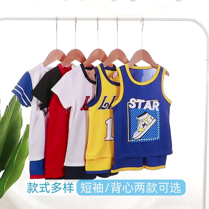ชุดกีฬาเด็ก เด็กผู้ชาย แขนสั้น ชุดบาสเก็ตบอลเด็ก เสื้อกั๊กฤดูร้อน กางเกงขาสั้น ชุดฝึกเด็กผู้หญิง