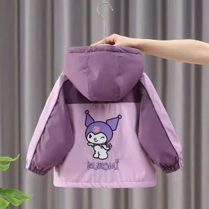 Áo Khoác Gió Lót Lông Cừu Bé Gái 2 Lớp Cao Cấp In Hình Kuromi Xinh Xắn Áo Khoác Gió Parka Lót Lông Mùa Đông Cho Bé Gái