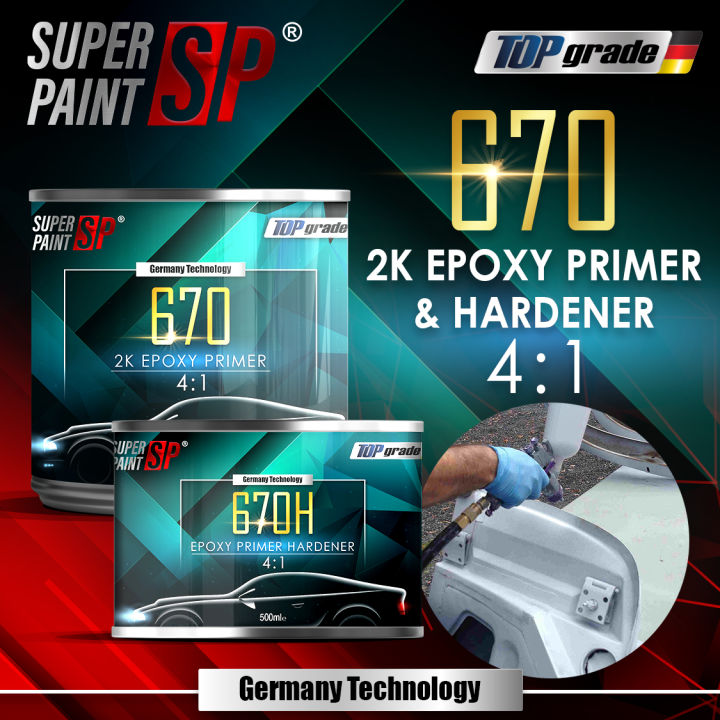 SP 670 2K Epoxy Primer + Hardener 4 1 Undercoat Primer GREY Spray Besi Metal Primer Coat DIY