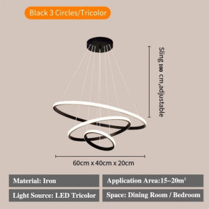 Nordic 3 Ring Chandelier Modern Tri Color Led Ceiling Light Ring Pendant Light Adjustable For Living Room Dining Bedroom Room Kitchen Hanging Lights