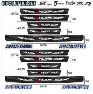 9pcs Sticker karbon anti gores mobil mitsubishi pajero  carbon 3d pengaman pijakan pintu bagasi