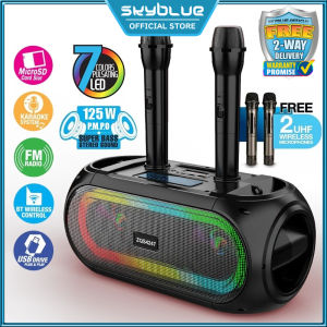 Portable KTV Speaker Wireless Bluetooth 5.0 Karaoke Speakers ZQS4247 (Free 2 Wireless Mic) with RGB LED Light I FM Radio TF-Card USB Drive Aux Line-in