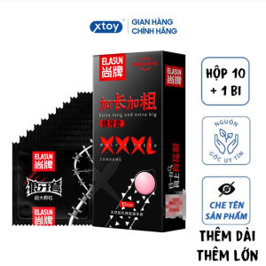Bao cao su gai ELASUN XXXL Thêm dài thêm lớn nhiều gân gai và gel bôi trơn hyaluronic acid cao cấp hộp 10 bcs + 1 bi