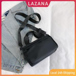 LAZANA Casual Solid Color Canvas Crossbody Bag Multi-Purpose Zipper Nylon Shoulder Bag Tote Bag Lightweight Small Square Bag Women #S6331