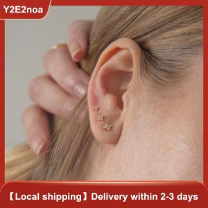 【Y2E2noa】 3Pcs set Four Petals Zircon Flower Stud Earrings Set For Women Small Classic Versatile Earrings 3 4 5mm