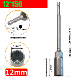 Adapter Soket Kunci Pas Ekstension Panjang 150mm Hex Nut Driver Sambungan Soket Kunci Pas 8/10/12mm Mata Bor Kunci Sok Hex Impact Drive bor listrik adaptor kunci pas soket