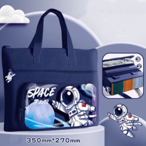 Student Tutoring Tote Bag Waterproof Oxford Zipper A4 School Kids Cartoon Shoulder Handbag