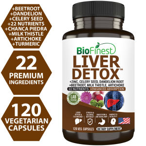Biofinest Liver Detox Supplement - 22 Nutrients Milk Thistle Artichoke Celery Seed Chanca Piedra Beet Root Dandelion Turmeric Ginger Alfalfa Grape Seed Zinc - Alcohol Toxin Stress Cleanse - Boost Energy Vitality Digestion Metabolism (120 Veg. Capsules)