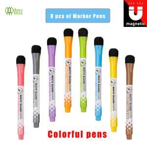 threetrees 8/12 Pcs Magnetic Dry Erase Markers with Eraser Cap Fine Tip Low Odor Non-Toxic Long Standby for Office Classroom Home Whiteboard