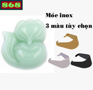 Mặt dây chuyền hồ ly 4 cm x 4.6 cm ( size lớn ) đá thạch anh xanh ngọc kèm móc inox - mặt dây chuyền phong thủy hồ ly đá