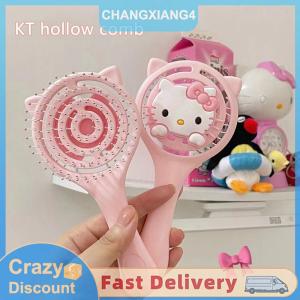 【CHANGXIANG4】 Xách tay Sanrio Hello Kitty Lược Fluffy Hollow ra cầm tay Bàn Chải Tóc Màu Hồng Massage tóc trang điểm công cụ tạo kiểu tóc