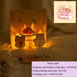3D Pop Up thẻ sinh nhật ánh sáng âm nhạc hạnh phúc thiệp chúc mừng sinh nhật bưu thiếp phong bì món quà sinh nhật