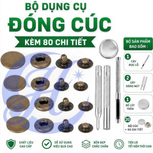 Bộ 5 dụng cụ đóng cúc bấm quần áo cúc 4 thành phần không gỉ sét cho phụ liệu may mặc