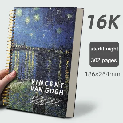 16k Van Gogh Hardbound Spiral Thick Big Notebook Sheets 151 Watercolor Loose Notebook Metal Ring