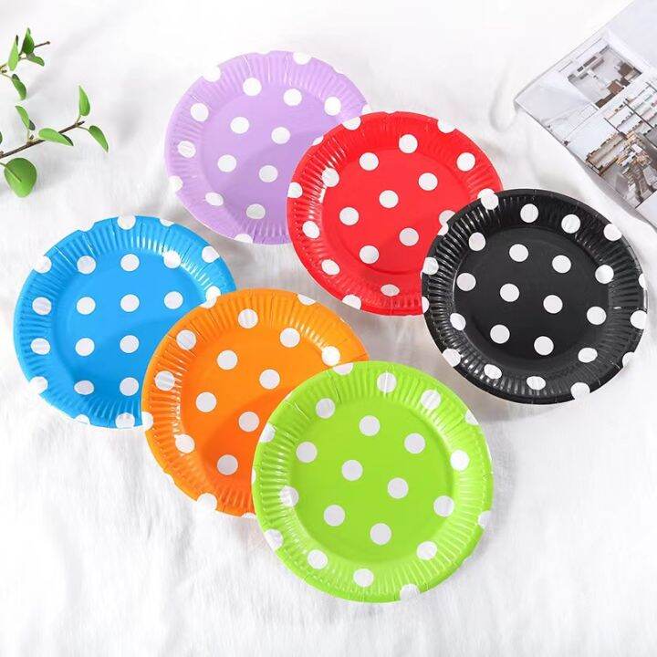 10pcs Disposable Paper Plate 7-inch Colorful Polka Dot Birthday Party ...