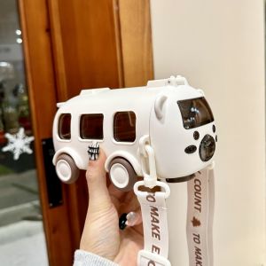 Gelas Air Minum Anak Anti Tumpah Botol Minum 500ML Dengan Sedotan Bus Beruang Tali Panjang Botol Air Minum Anak