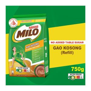 Milo Gao Kosong Zero Sugar Added Chocolate Malt Powder With Milk - 750G Refill Pack