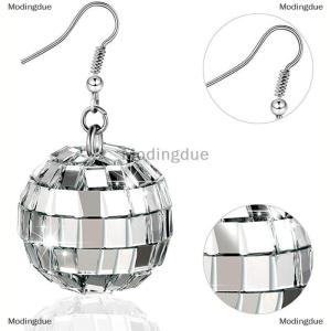 [COD] Modingdue 1 Pair 70s Color Shiny Disco Ball Dangle Earrings for Women Cool Fashion Jewelry Retro Round Drop Earrings