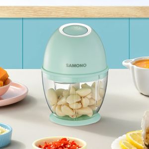 SAMONO Mini Electric Chopper 450ml Portable Wireless Food Processor Alat Penghalus Bumbu Baterai 1200mAh Tahan Lama 3 Mata Pisau Anti Karat Serbaguna Praktis Hemat Waktu Desain Modern Minimalis SW-L6