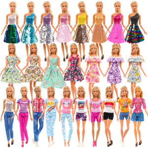 BARWA 14 Pcs NEW Fashion handmade For Barbie Doll Clothes and Accessories=3 Sequins Dress 3 Pcs Floral Dress 4 Top Short For 11.5 inch Doll