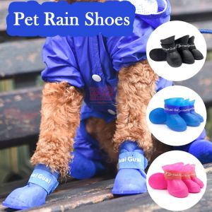 4pcs/set Pet Dog Shoes Booties Rubber Dog Waterproof Rain Boots