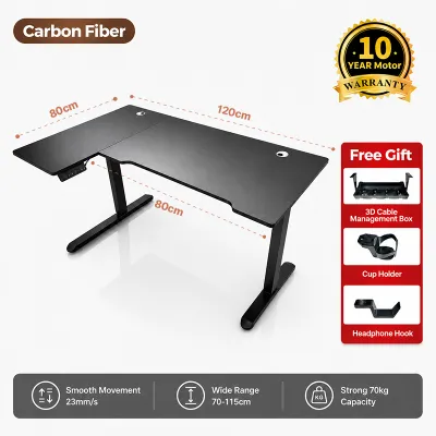 【Kaki.SG】Electric Height Adjustable Standing Desk 100/120/140cm Solid Wood Desktop Ergonomic Sit Stand Table for Home Office & Gaming