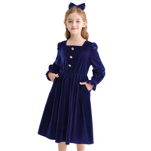 Rolanko Girl Dress Velvet Ruffle Trim Outfit Long Sleeve Dresses Casual Fall Winter Christmas Clothes for Kids 5-12 Years